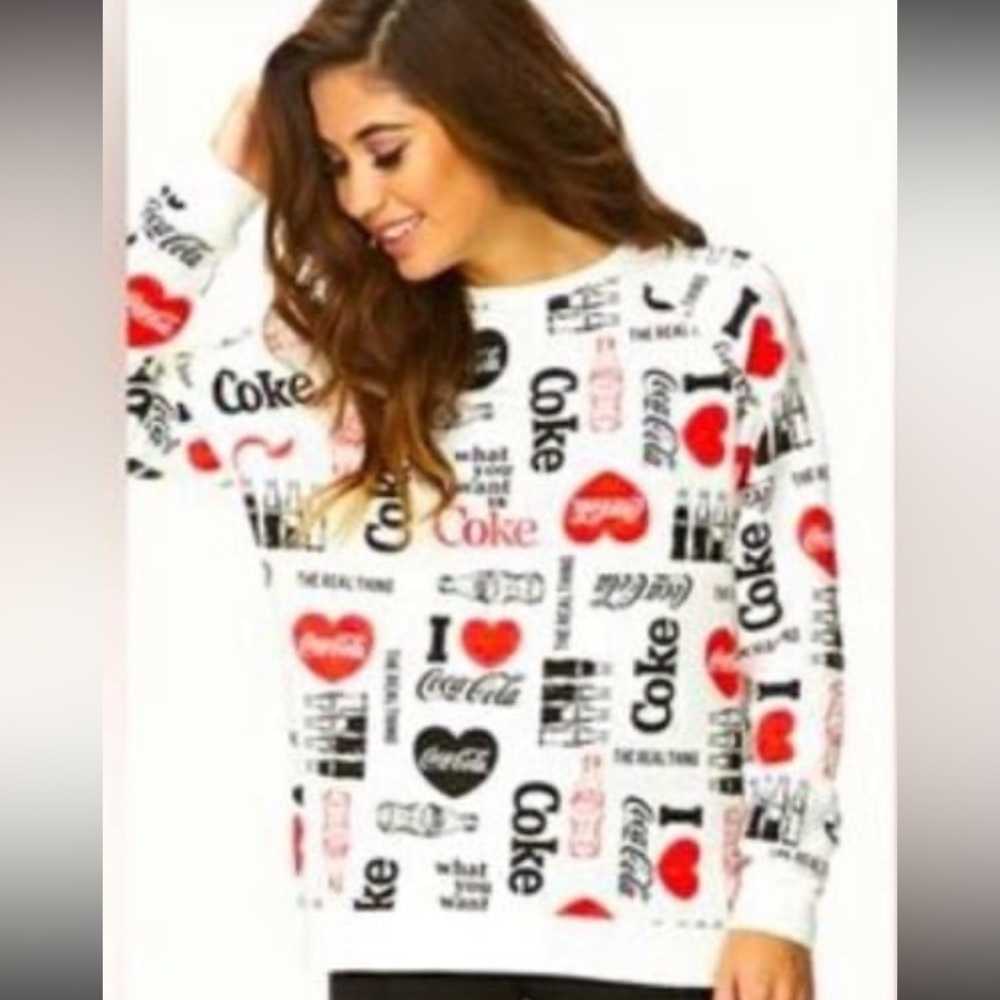 COCA COLA  Women White Graphic Sweatshirt Top | S
